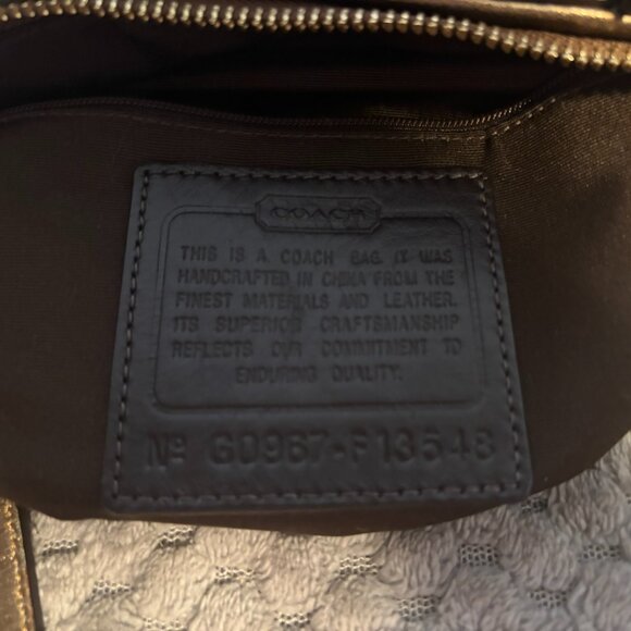 Coach Metallic Signature Patchwork Tote Bag — Bronze / Gold Trim — Style F13548 - Picture 12 of 15